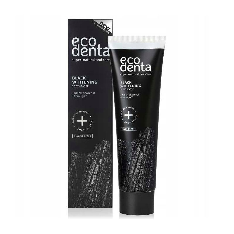 Чорна відбілювальна зубна паста Ecodenta Black Whitening Toothpaste без фтору, 75 мл