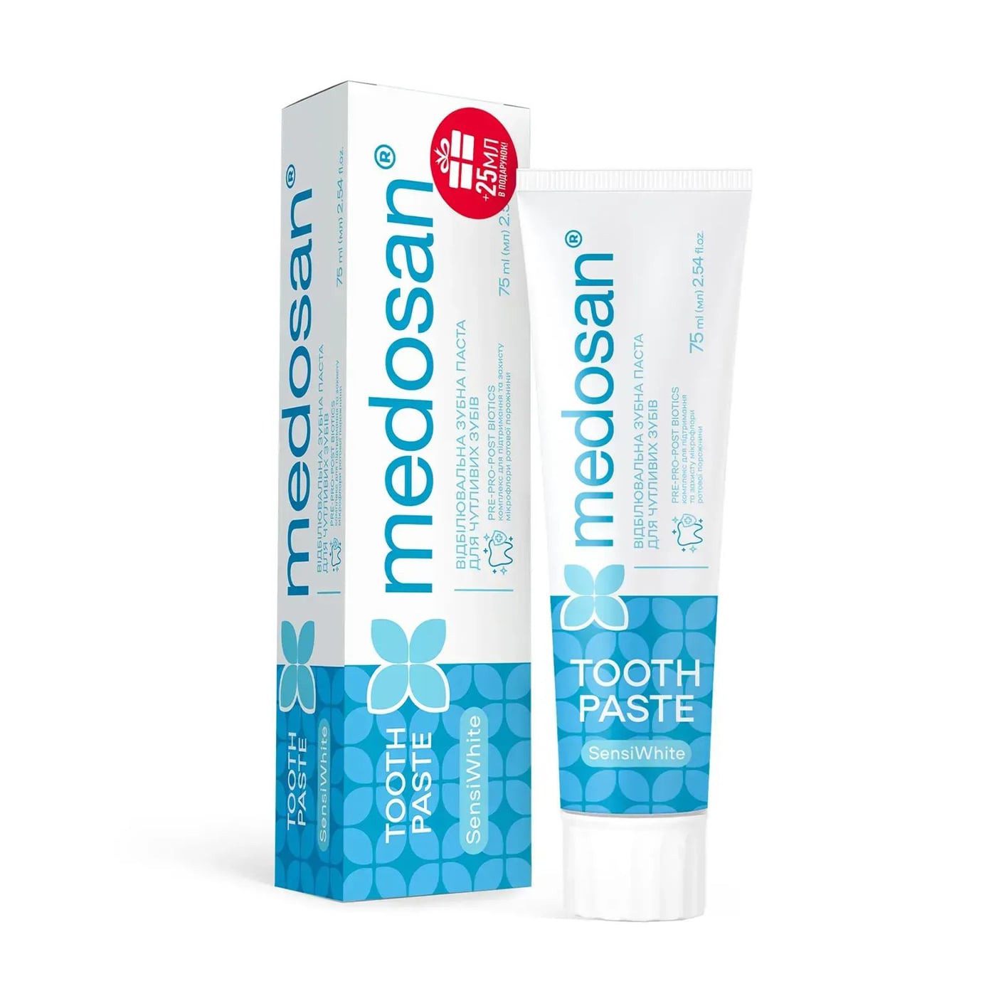 Уцінка! Відбілювальна зубна паста Medosan SensiWhite Toothpaste для чутливих зубів, 75 мл